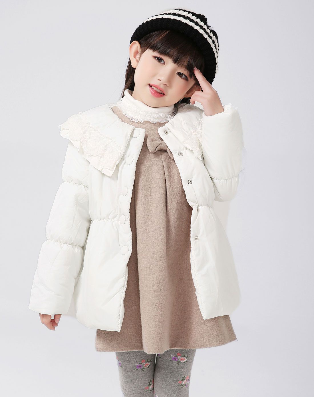 儿童款白色韩版可爱花边棉衣-唯品会