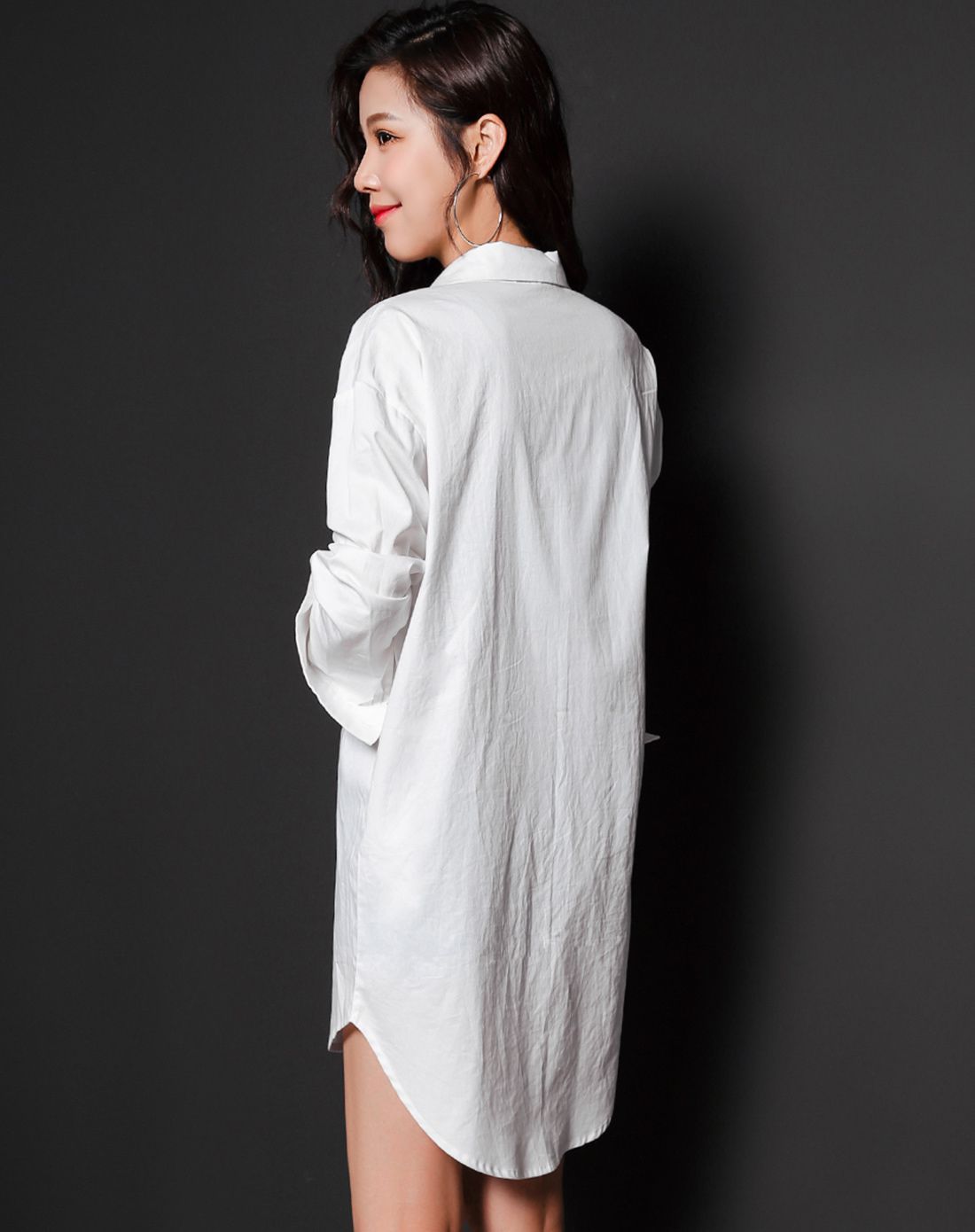 白色 个性中长款衬衫