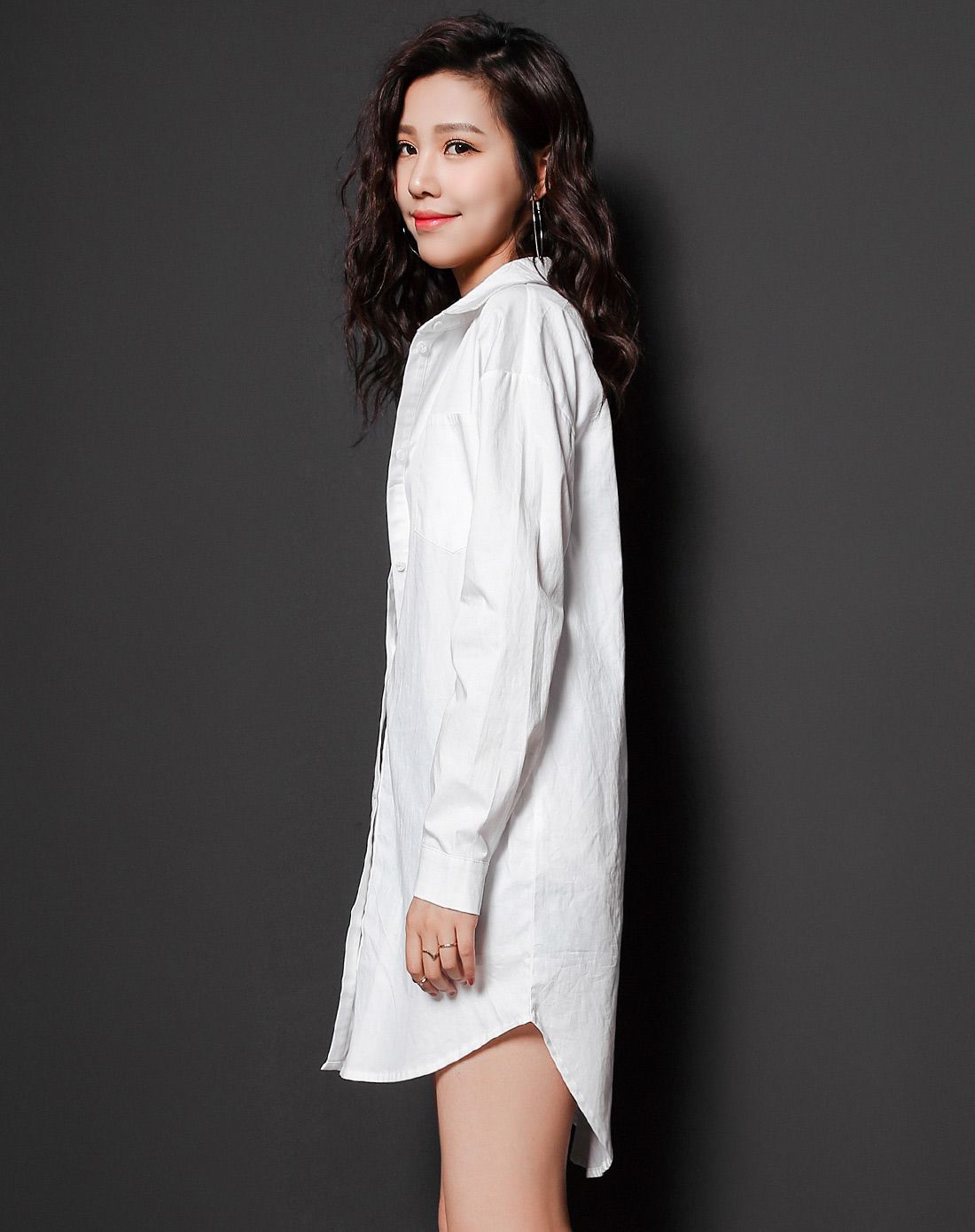 白色 个性中长款衬衫