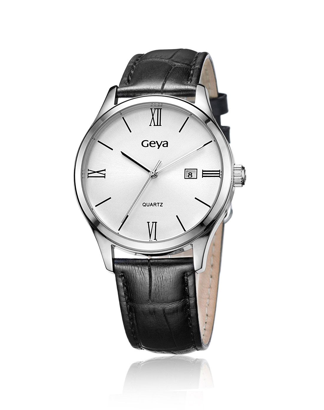 格雅 情侣款时光系列简约真皮石英男表