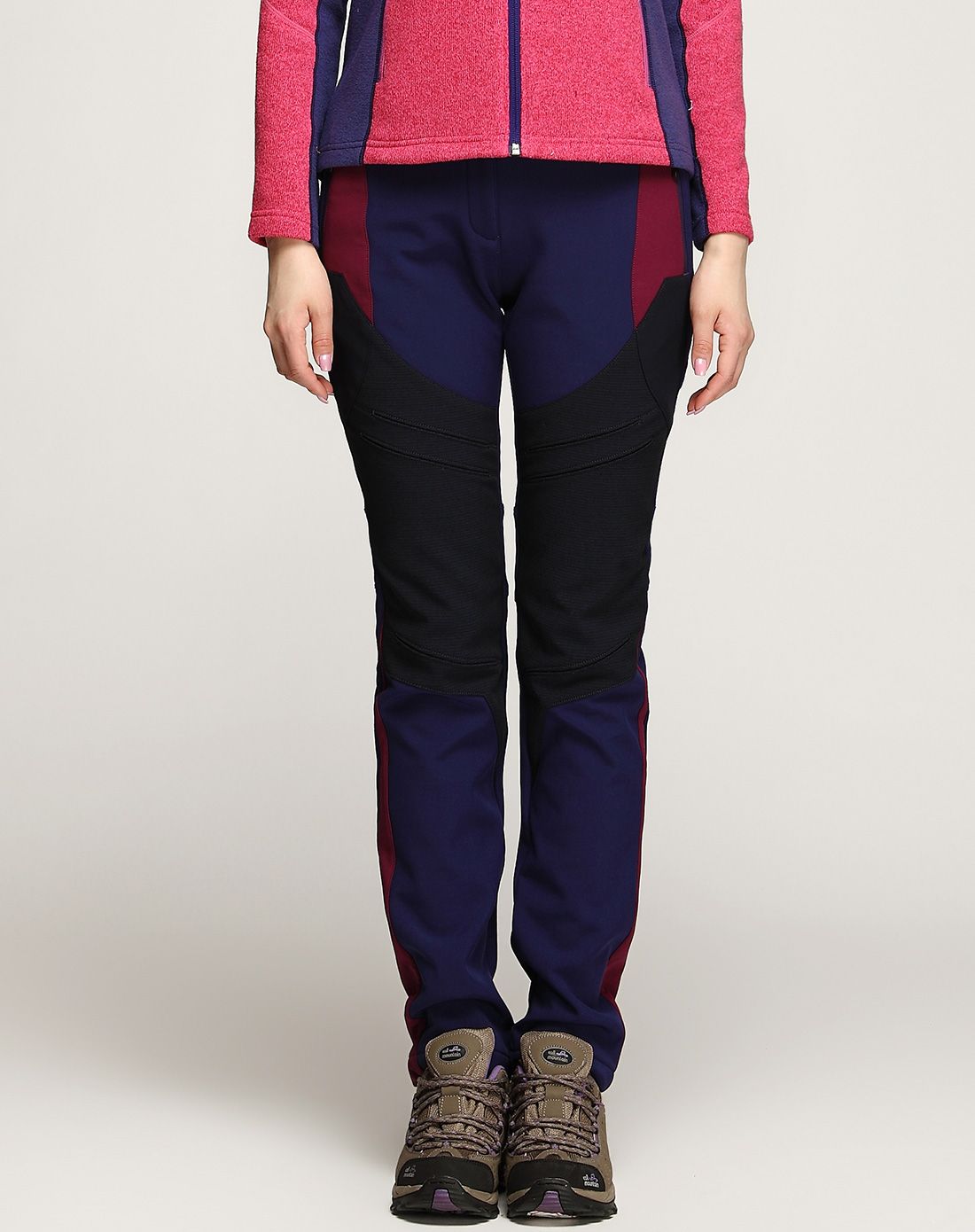 四面弹力 女款紫色加绒冲锋裤 防风防雨