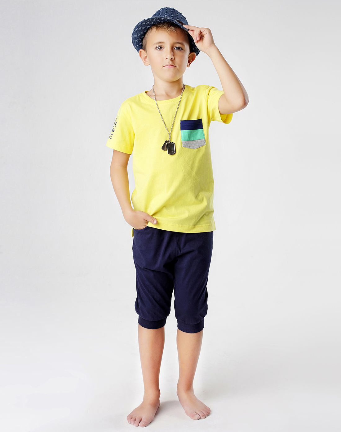 男童深宝蓝针织七分裤