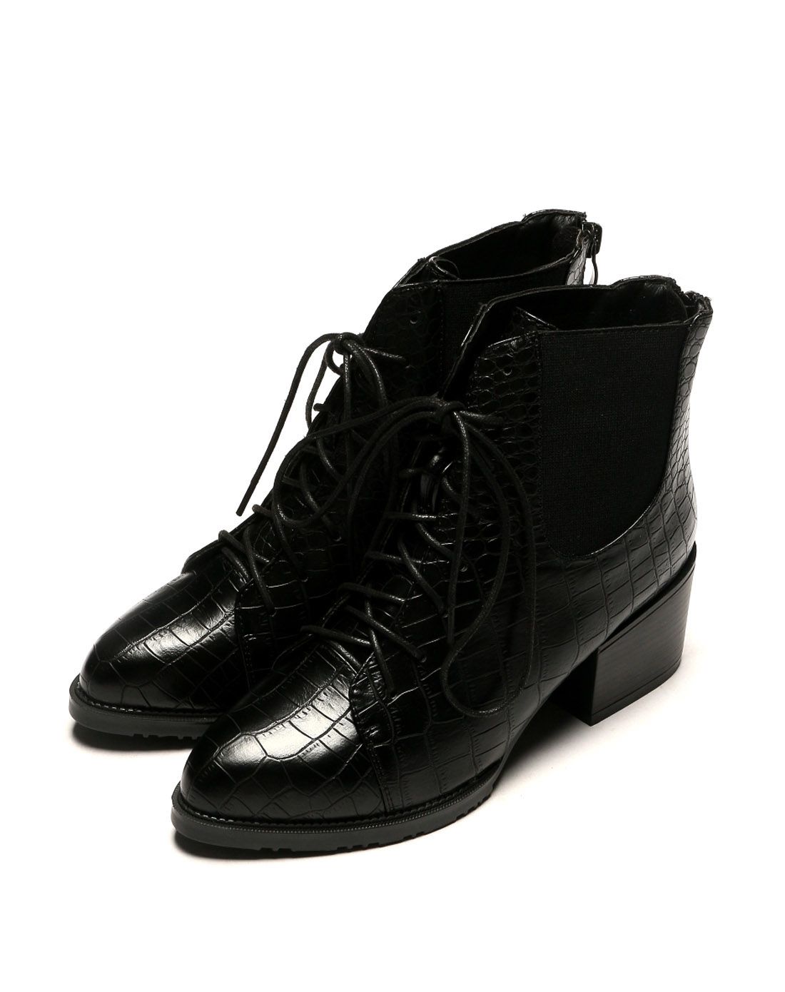 新款黑色英伦系带舒适短靴