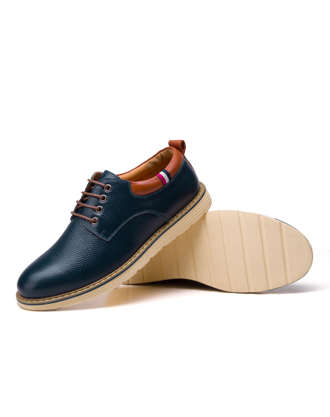 蓝色头层牛皮韩版简约休闲鞋