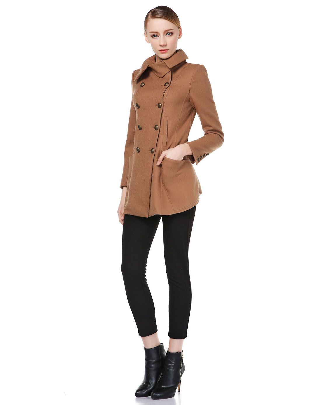 深驼色大方时髦长袖长款外套