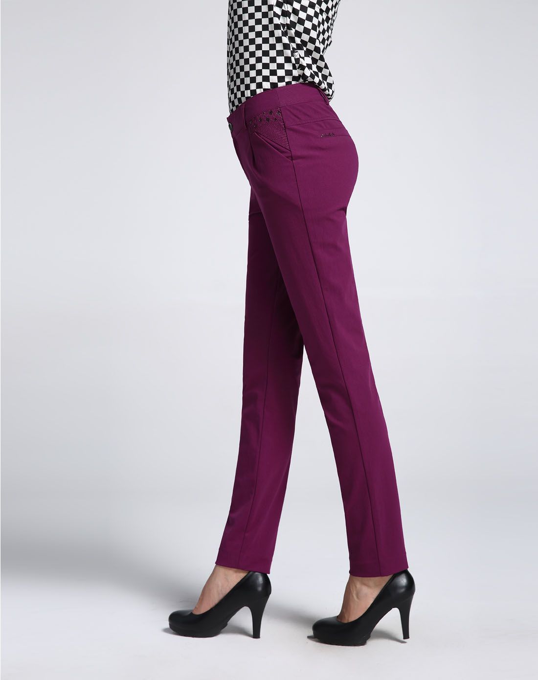 紫色时尚针织铅笔裤