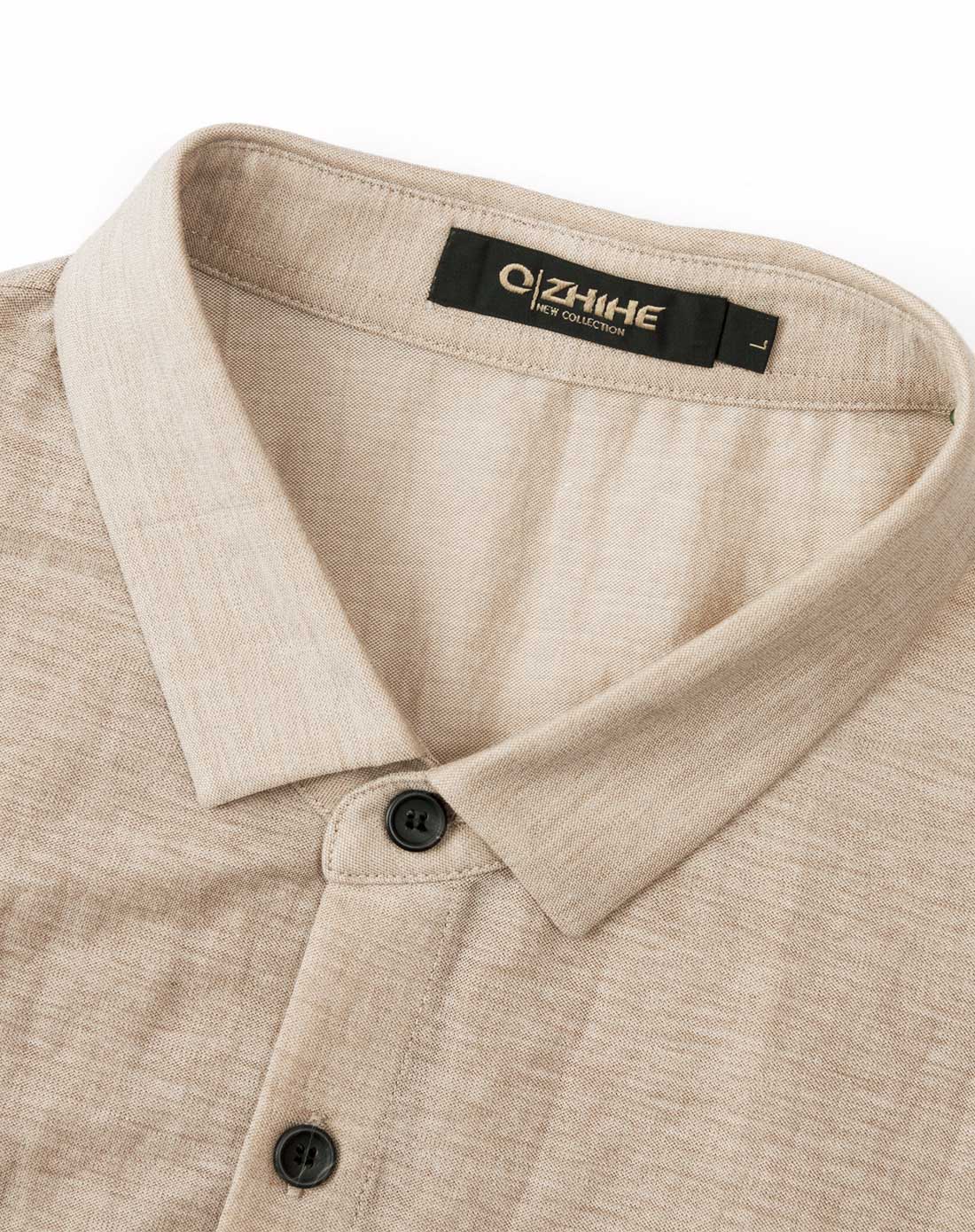 男杏色锦棉舒适透气纯色长袖衬衫