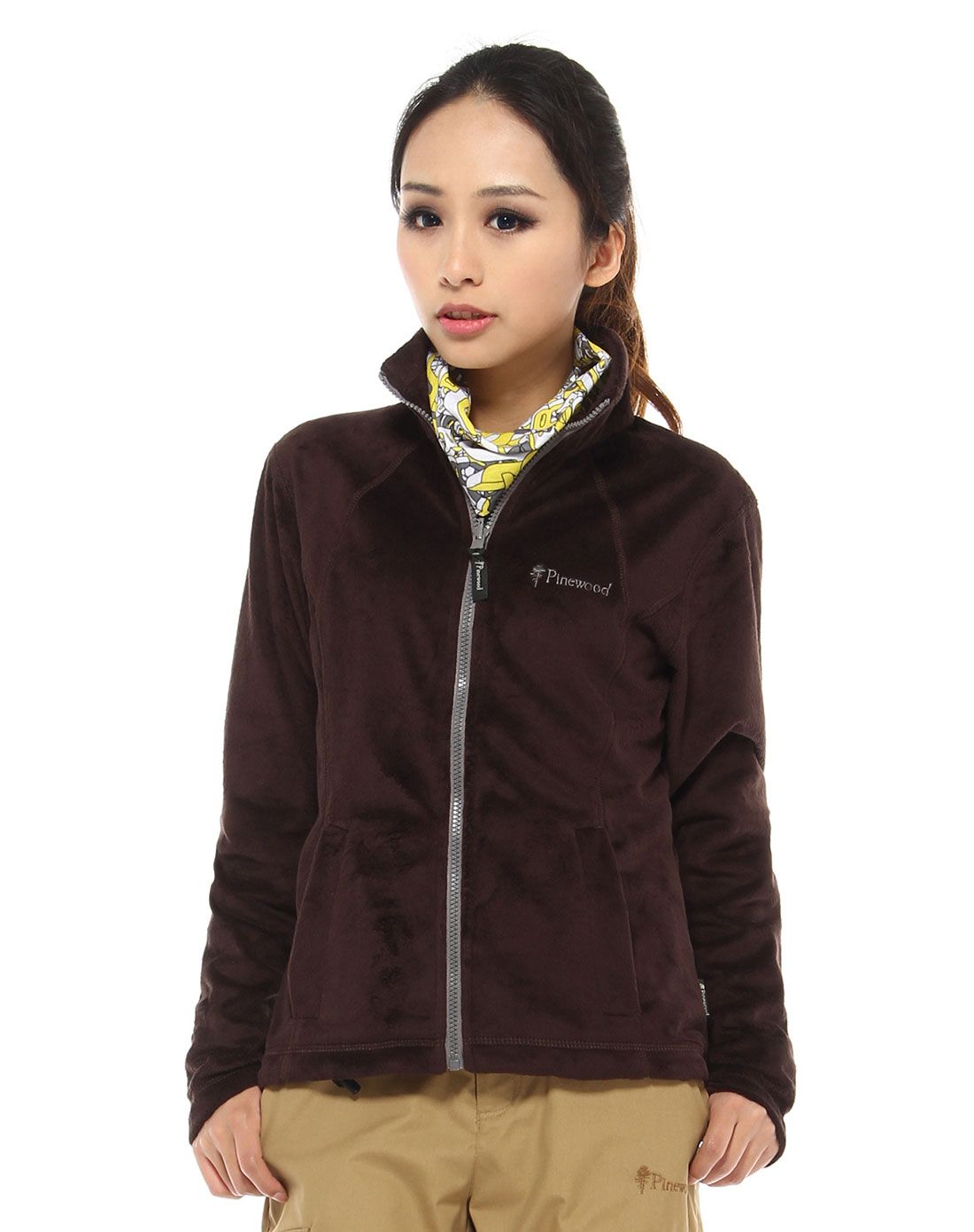 舒适保暖 女款咖啡色开衫抓绒衣