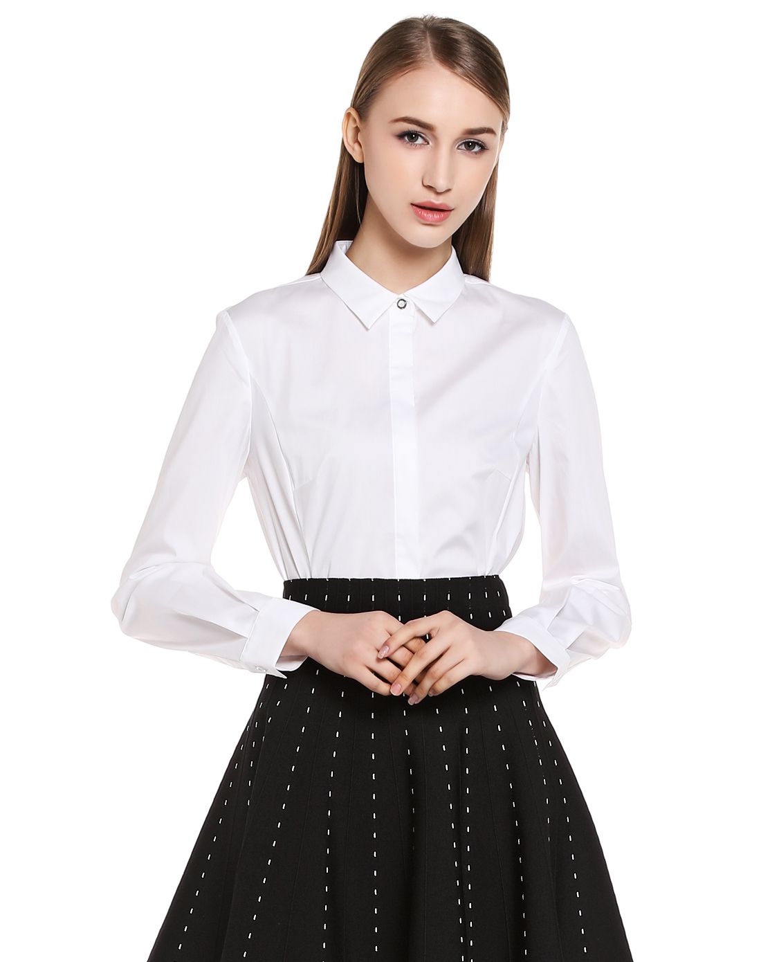 修身百搭长袖衬衫白色-唯品会