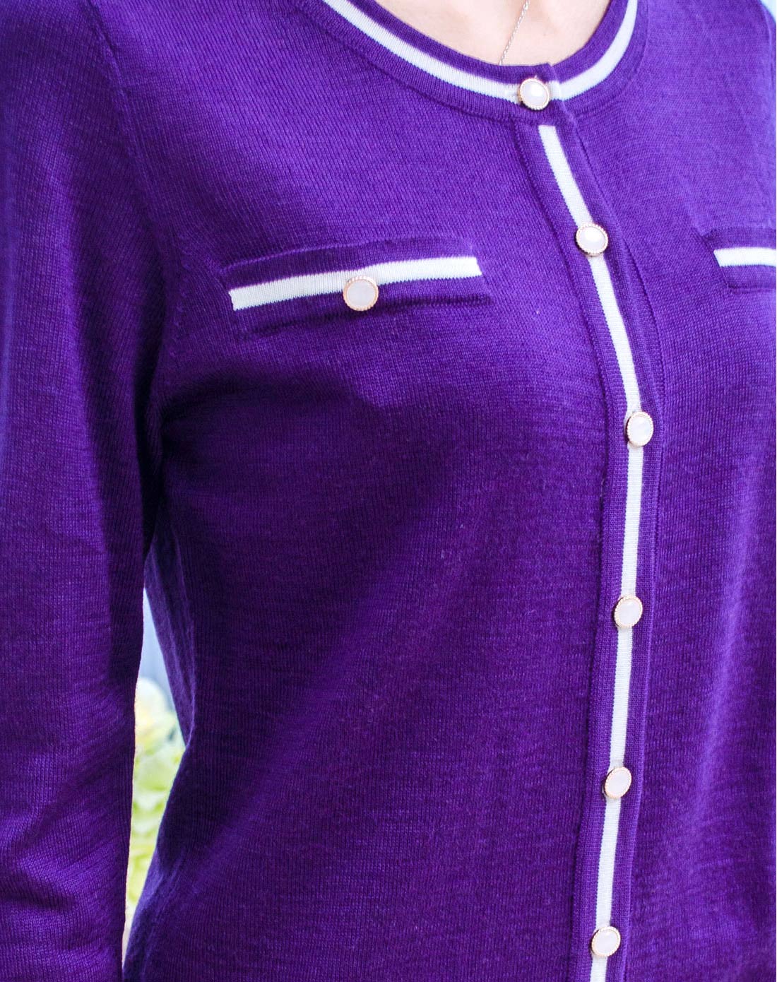 紫白色淑女气质百搭毛衣外套