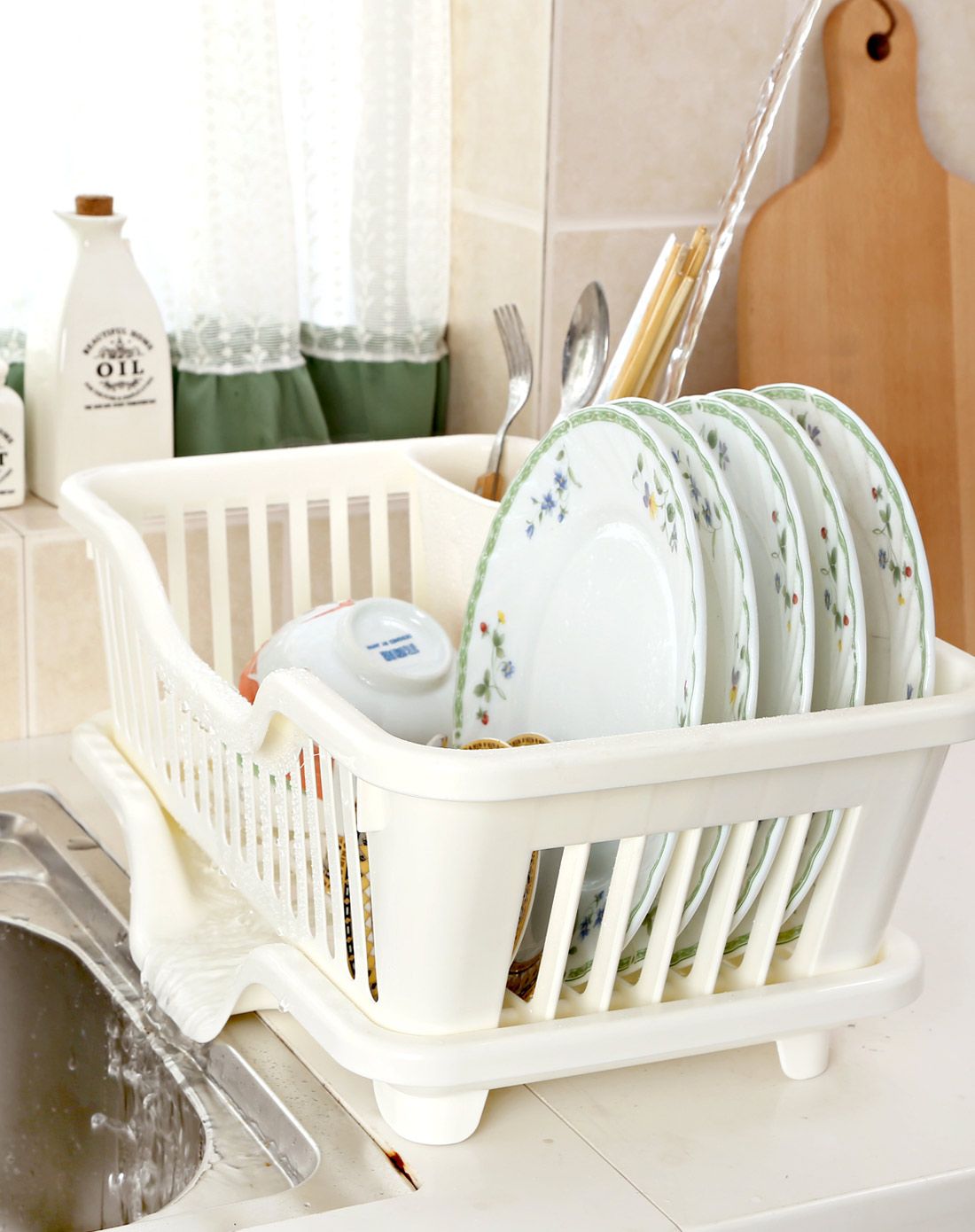 jm韩式加厚食品级pp厨房碗碟沥水架(白色)