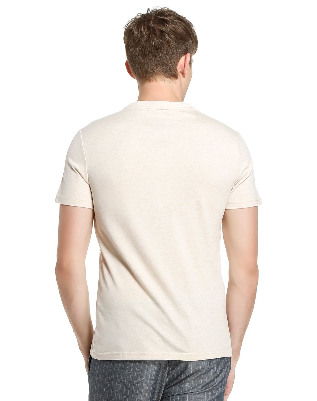 绣花舒适浅卡其色短袖t恤