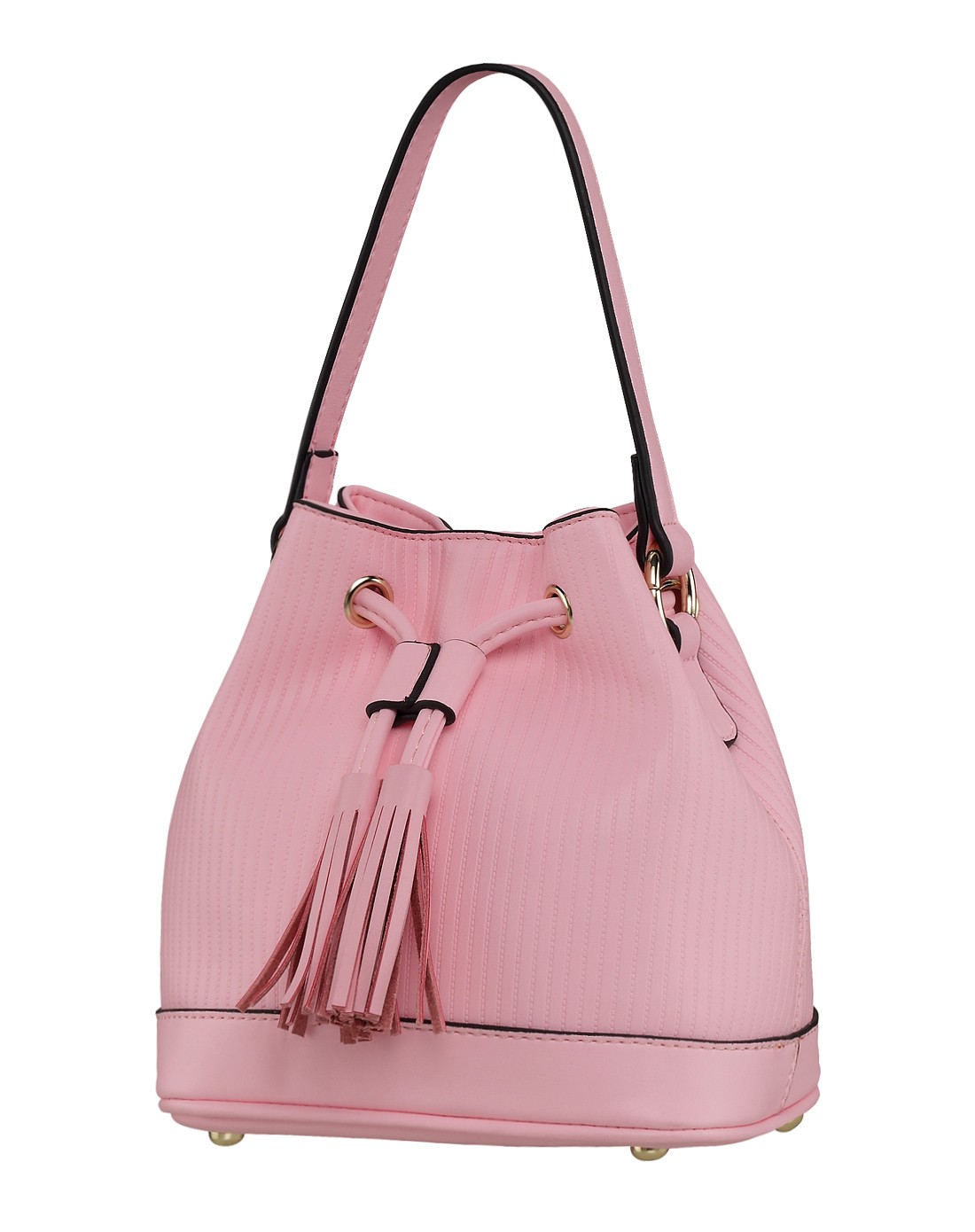 浅樱花粉色浪漫流苏休闲水桶包