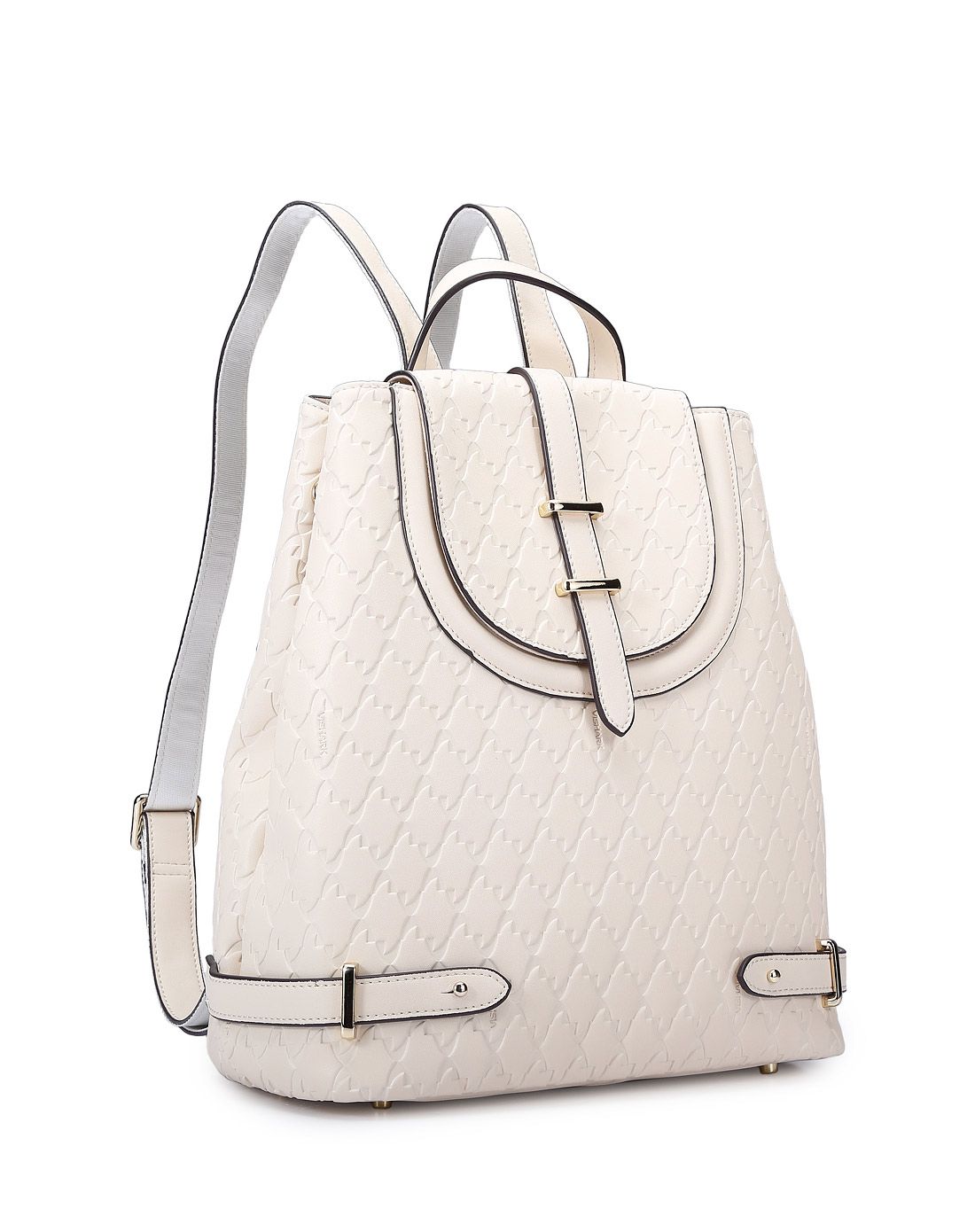 女款白色品牌logo压花牛皮双肩包