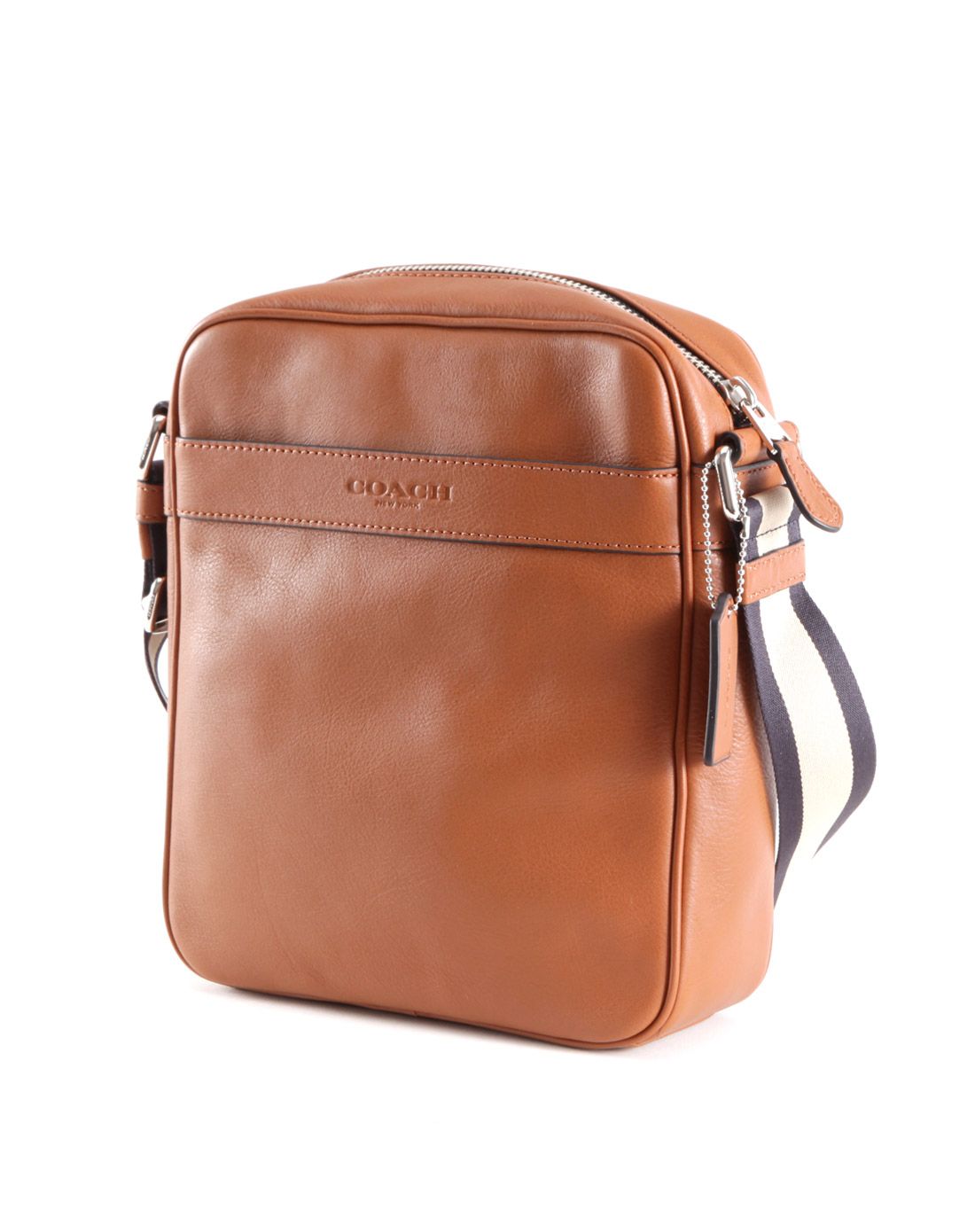 海外精选 coach男士卡其色纯皮斜挎包