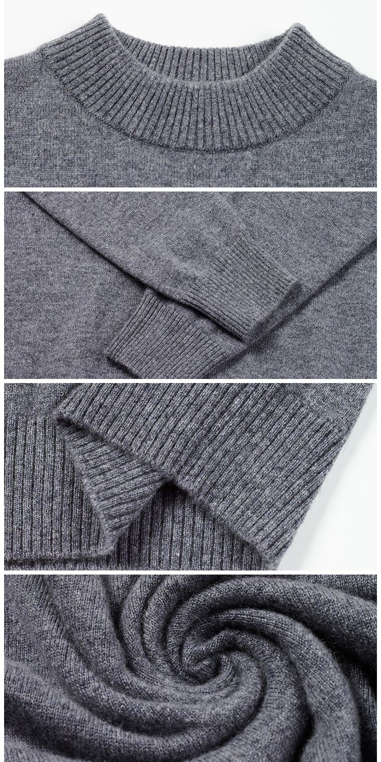 女式青烟灰圆领套头羊绒衫