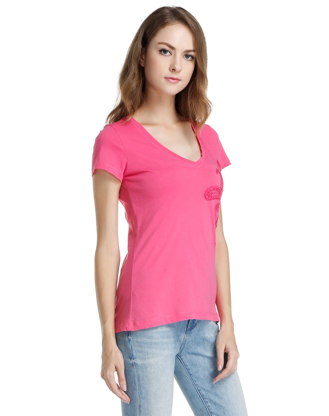 粉红色休闲舒适简洁短袖t恤
