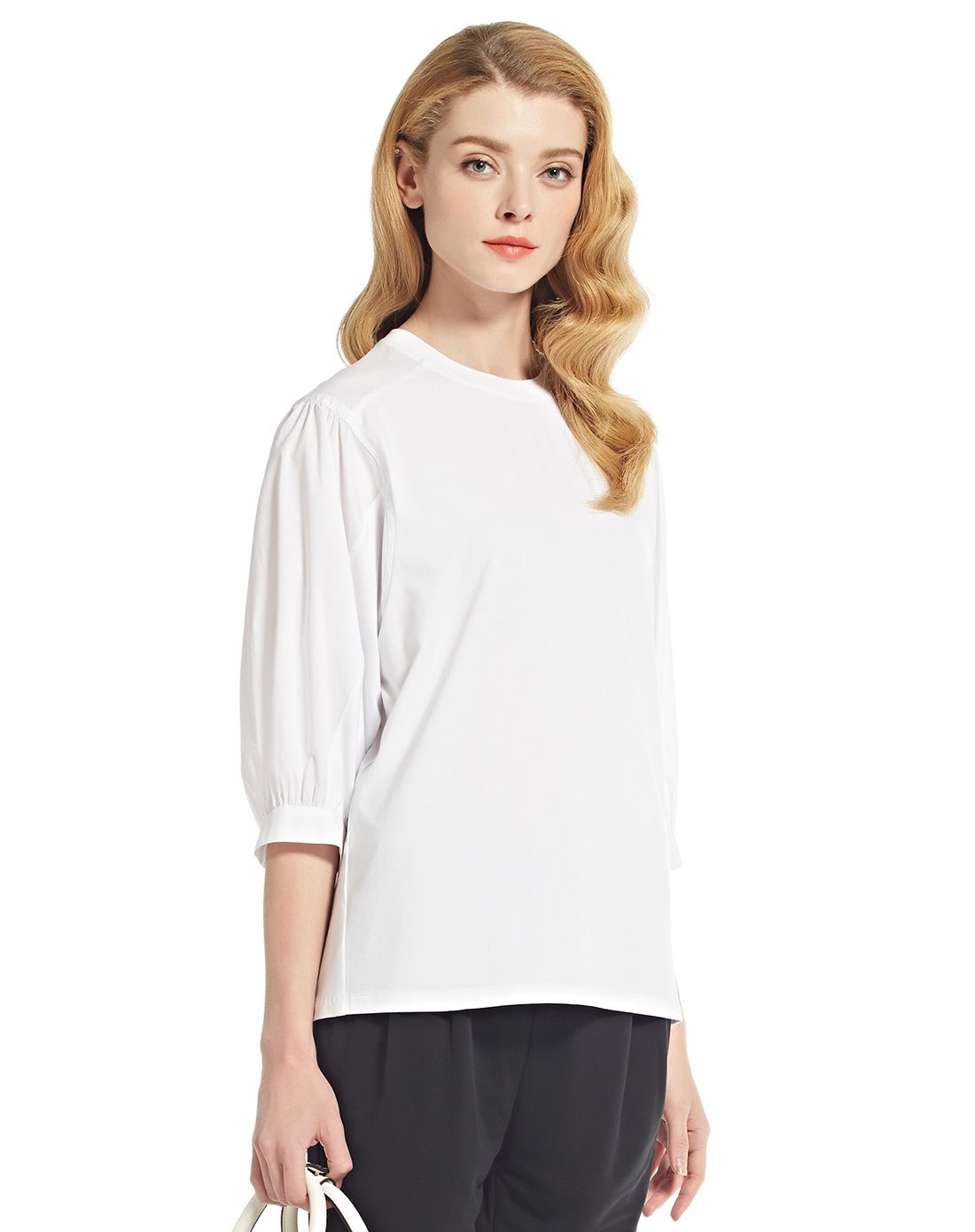 夏装新宽松纯白休闲中袖圆领t恤上衣