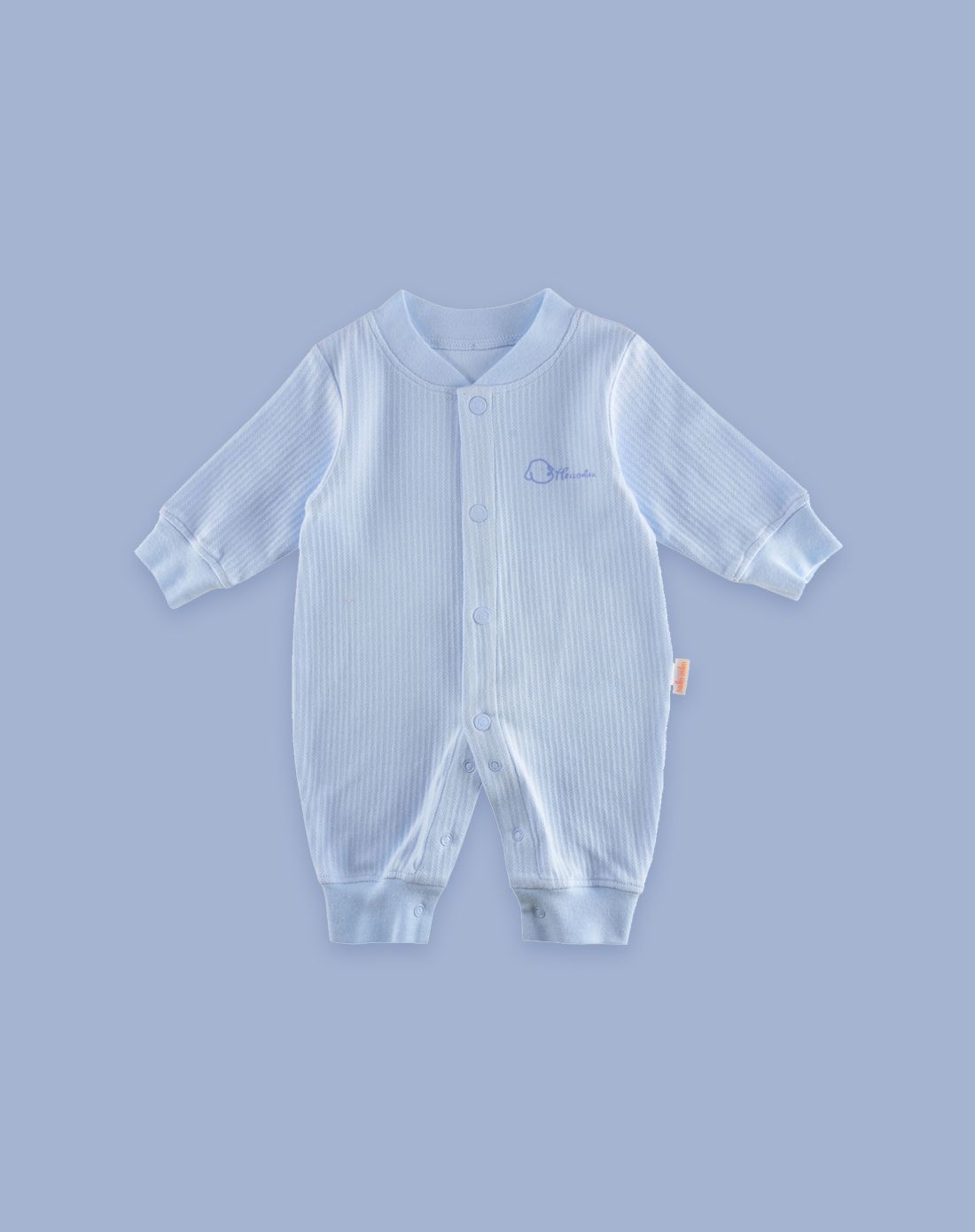 中性蓝色婴儿提花精梳棉打扣连体衣