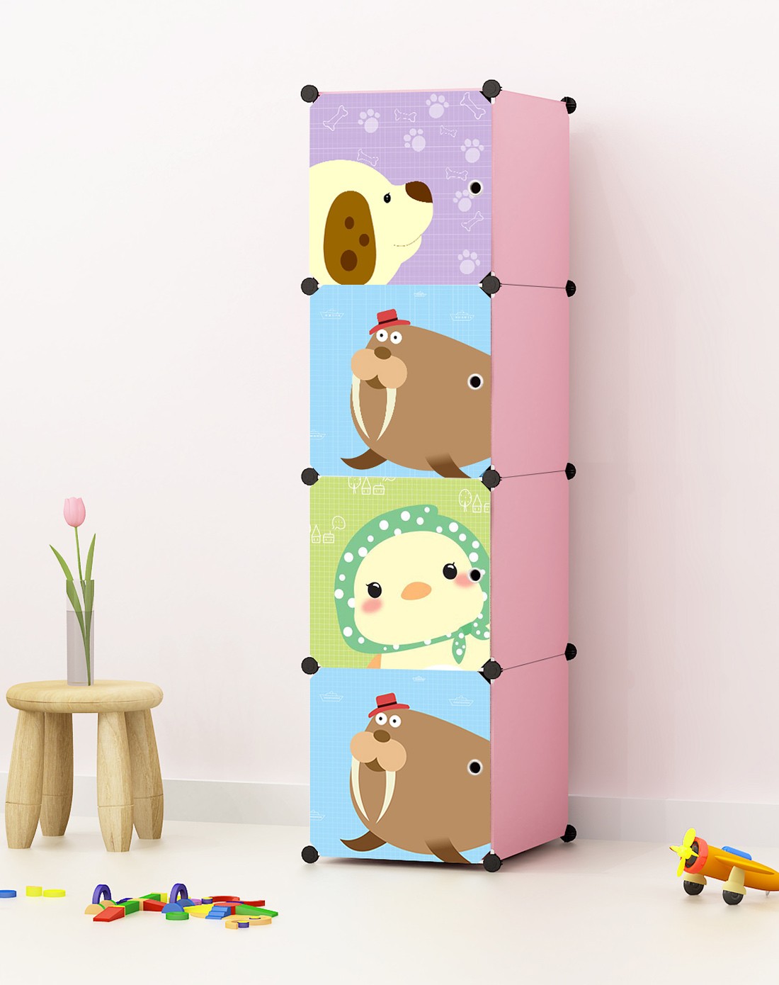 时尚环保组合动物卡通收纳柜4门4格