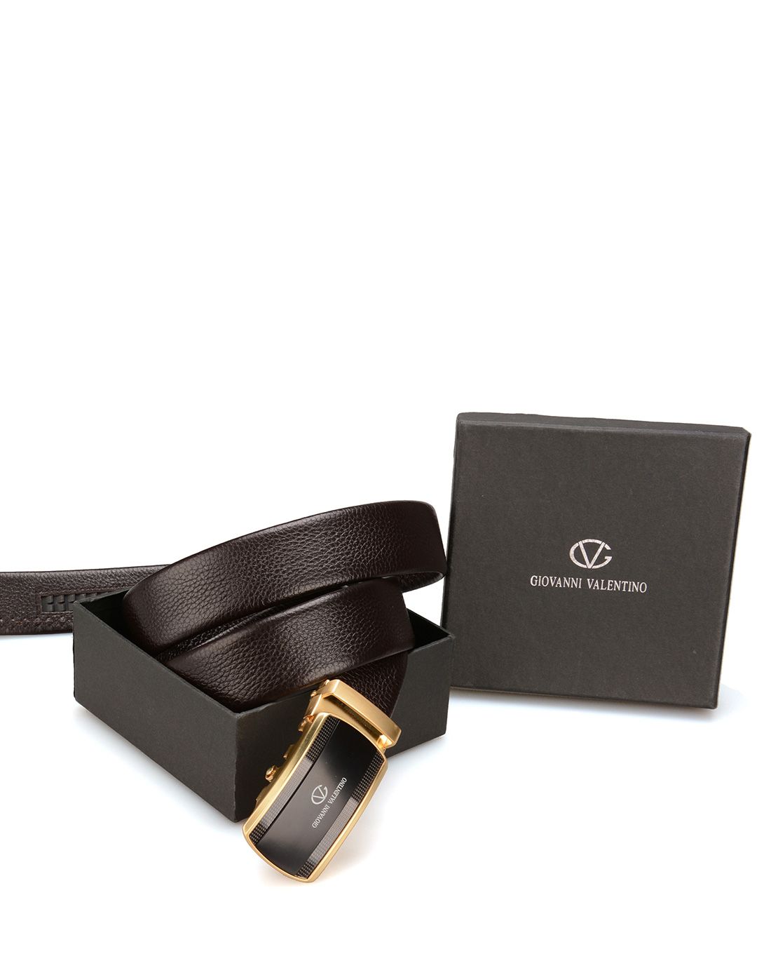 卓凡尼-华伦天奴男款啡色摔纹牛皮革包边自动扣皮带