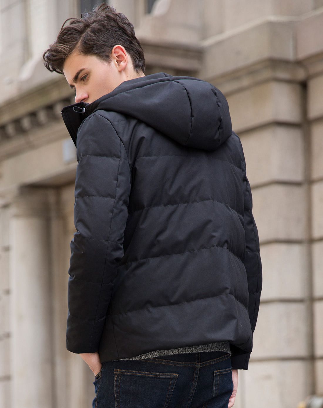 男款黑色连帽羽绒服-唯品会