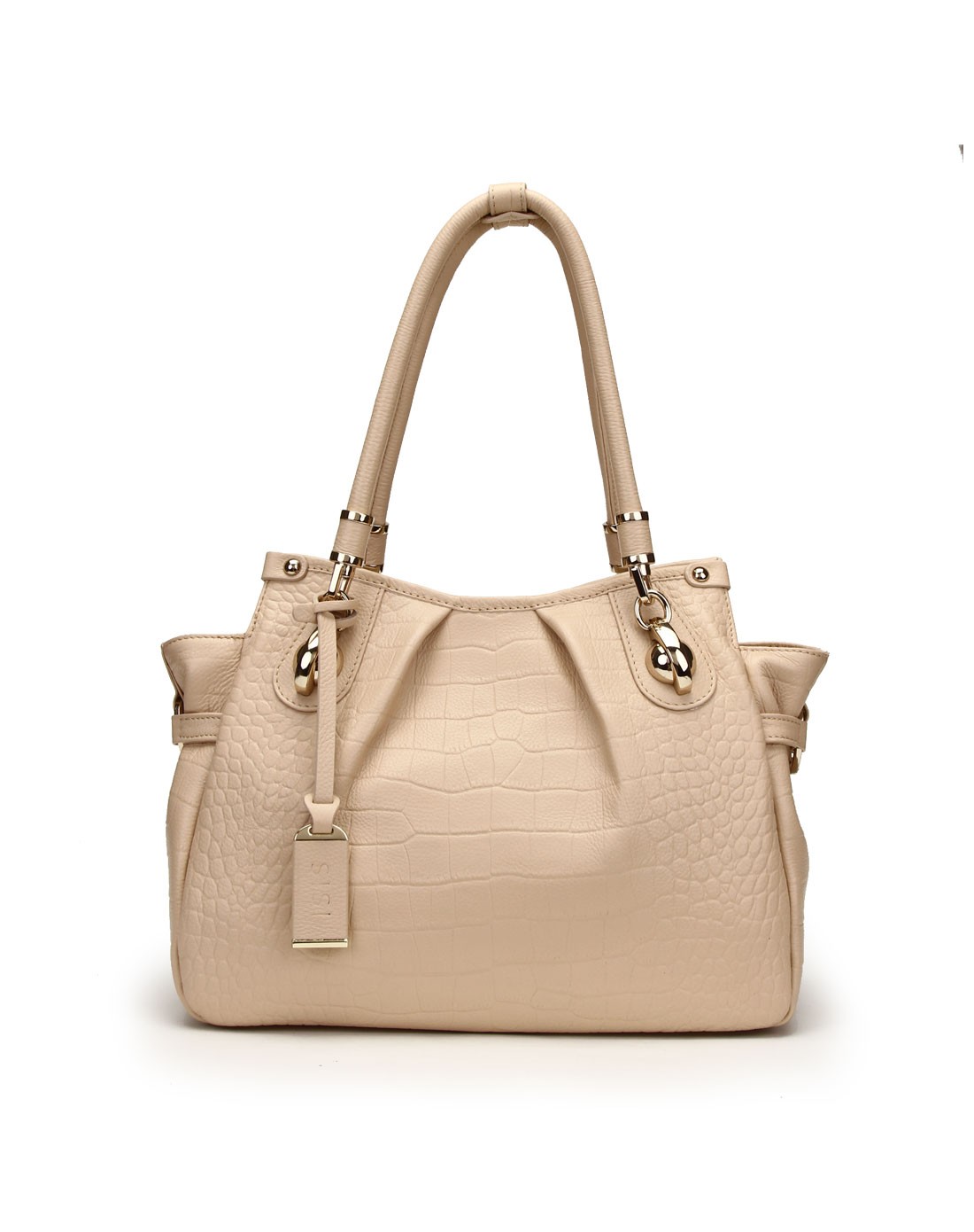 浅杏色高端大气鳄鱼纹单肩包