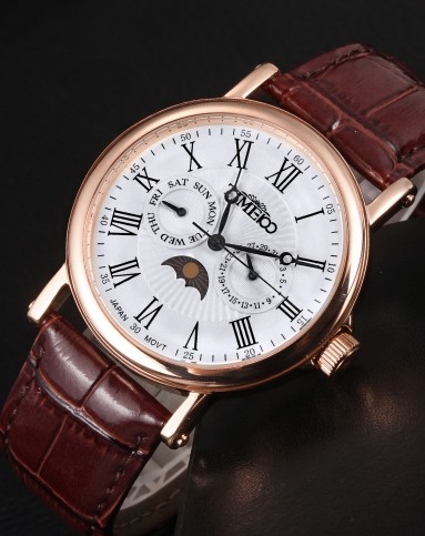 时光一百time100手表移动端专场唯品专供 日相多功能真皮石英男表