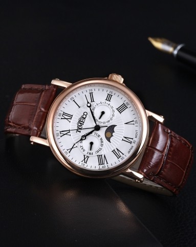 时光一百time100手表移动端专场唯品专供 日相多功能真皮石英男表