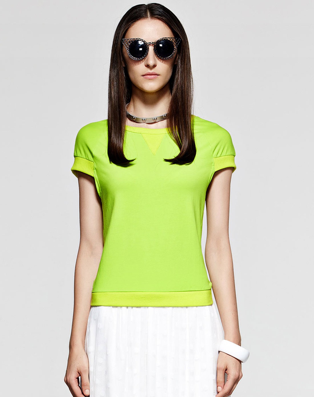 荧光黄 简约盖肩袖t恤