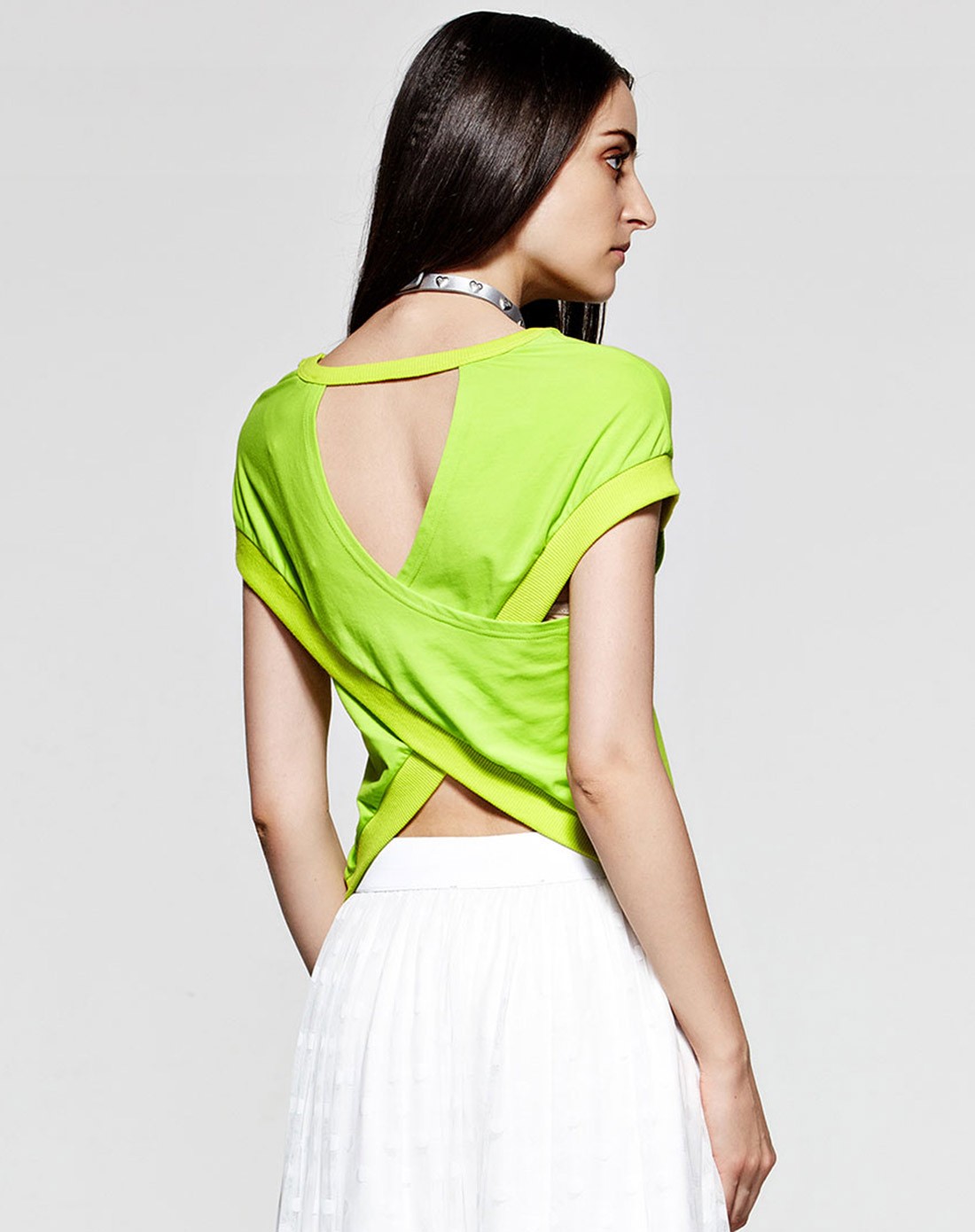 荧光黄 简约盖肩袖t恤