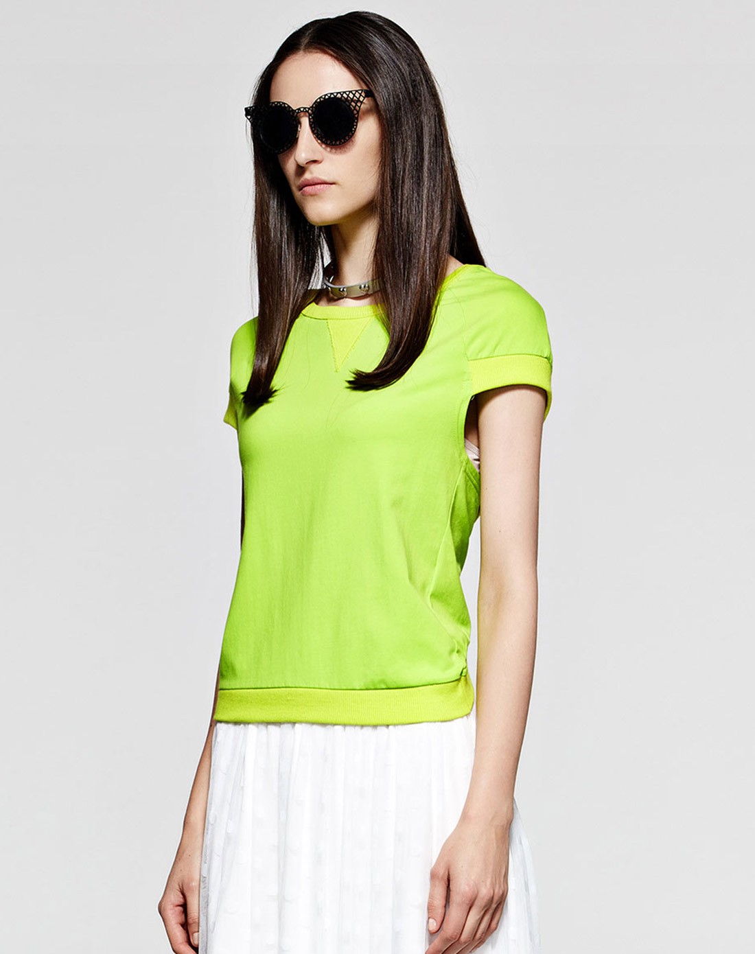 荧光黄 简约盖肩袖t恤