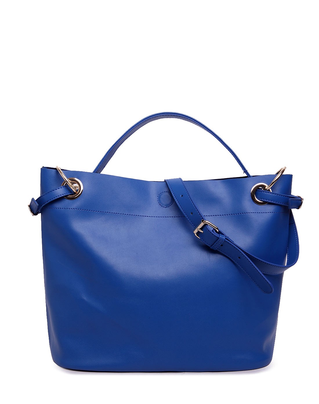 宝蓝色牛皮简约圆扣手提包