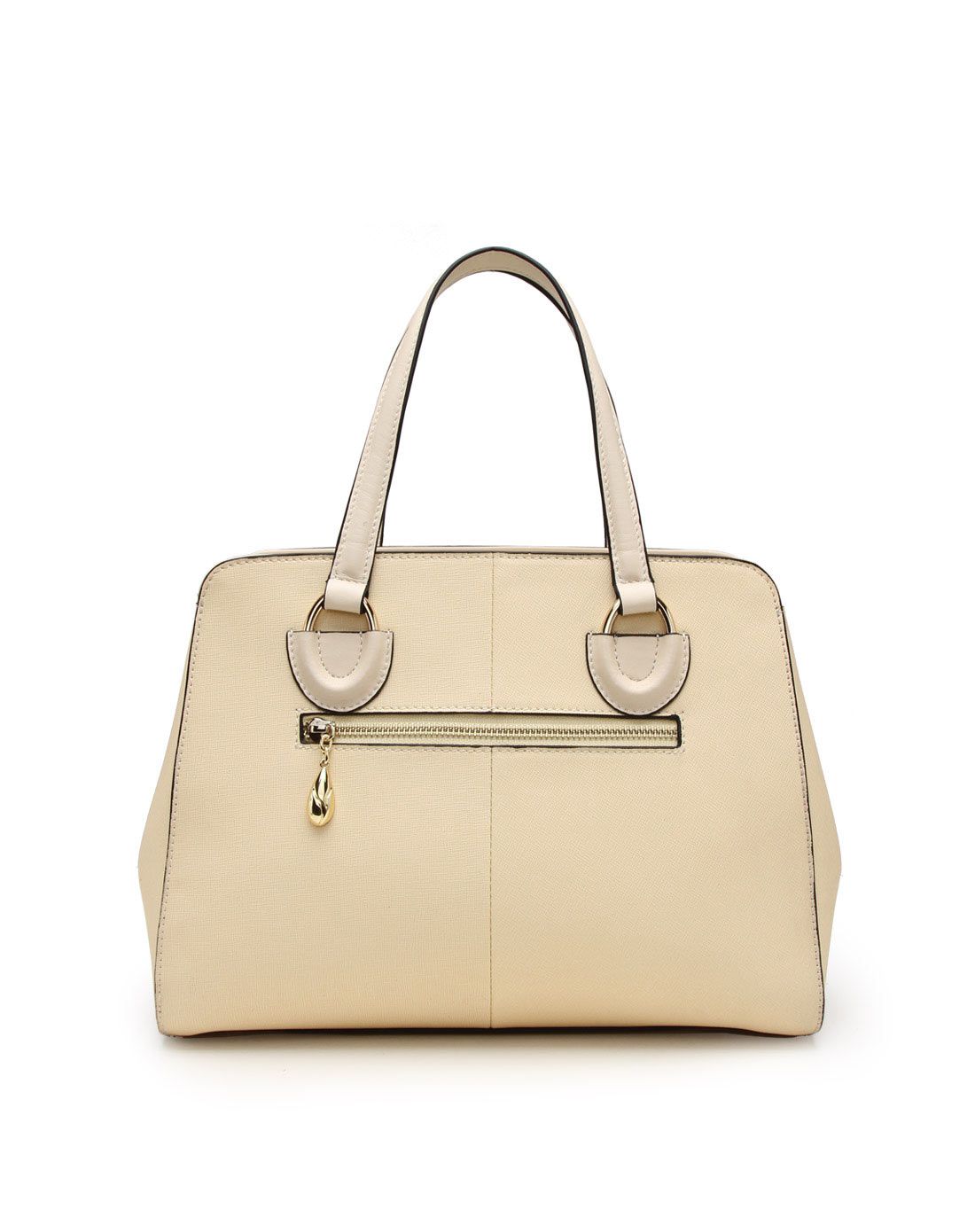 米白色牛皮优雅双色十字纹手拎斜挎包