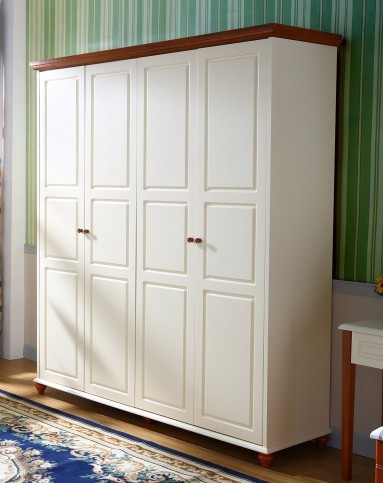 美式乡村风格珍珠白实木四门衣柜(带暗柜)