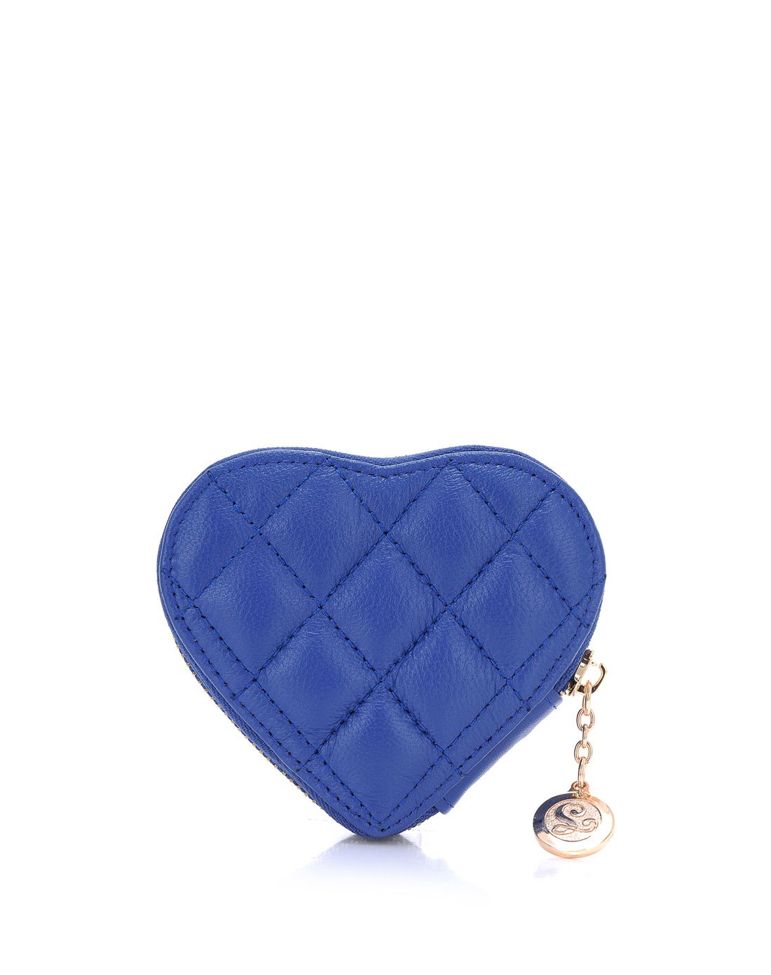 女士宝蓝色羊皮菱格欧美心形零钱包